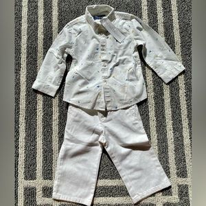 The Red Balloon Button Down Shirt & Janie and Jack White Pants - Size 12m-18m
